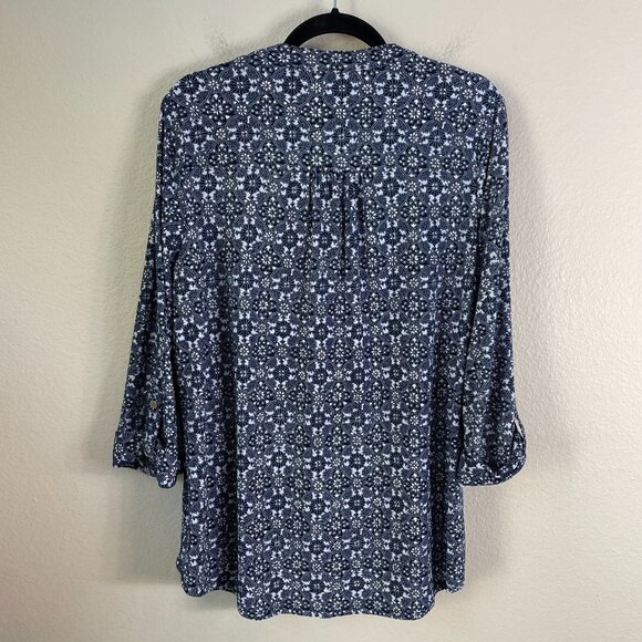Westport Womens Plus 1X Floral Roll Tab Sleeve Tunic Top Stretch Shirt V Neck - Picture 9 of 11